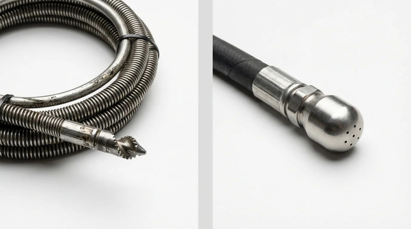Drain snake cable and hydro jetting nozzle used for drain cleaning in Waycross, GA