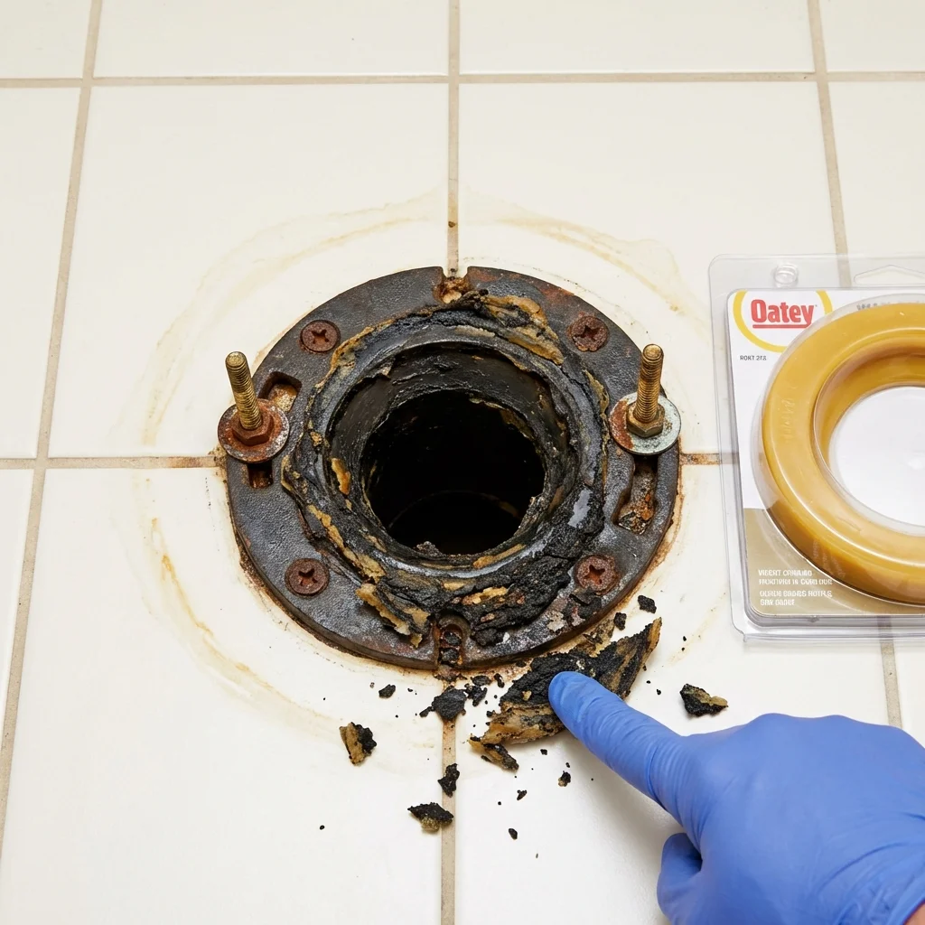 Failed wax ring showing water seepage at the base of a toilet in a Waycross, GA home